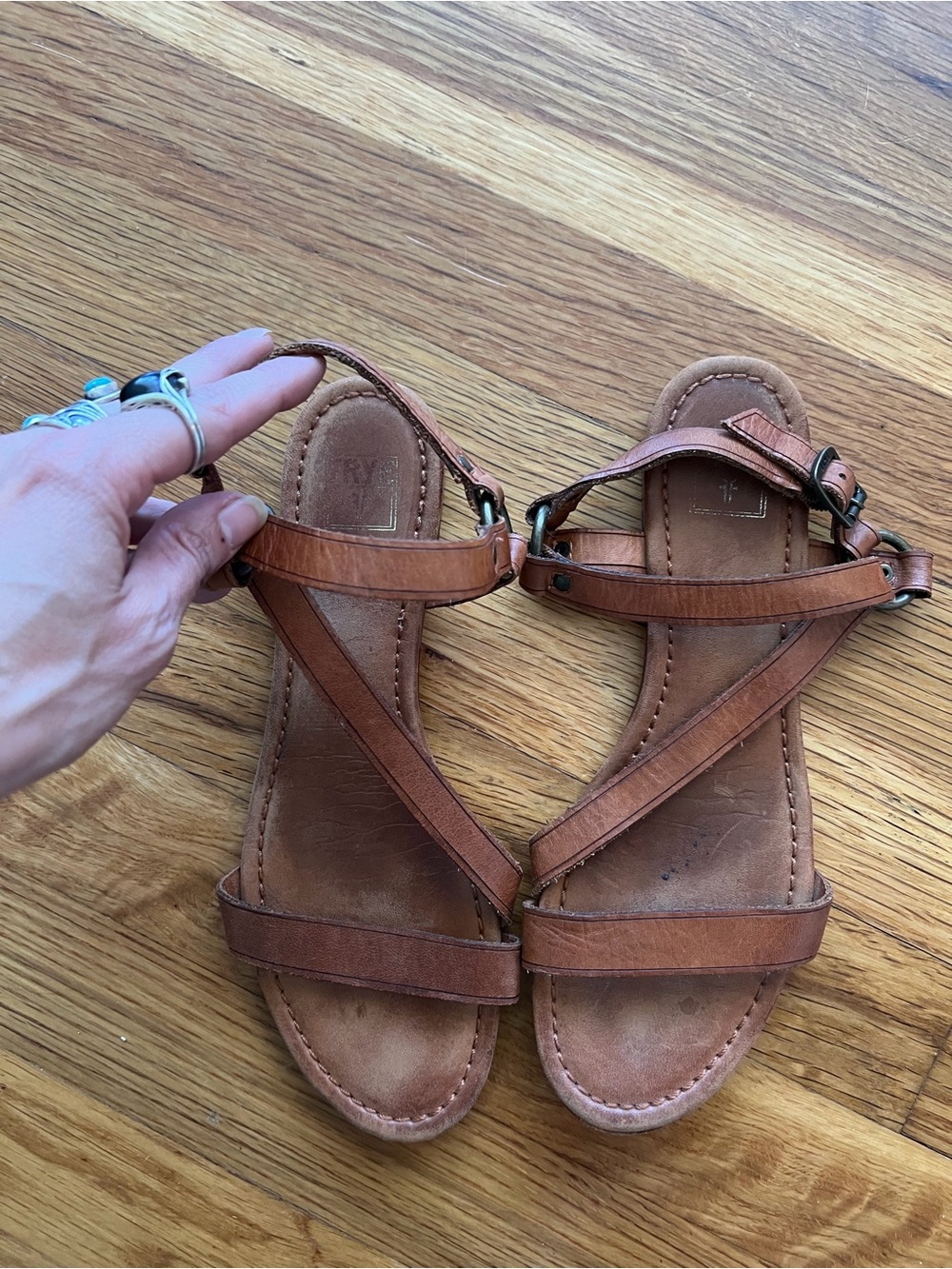 Frye Brown Leather Strappy Sandals
